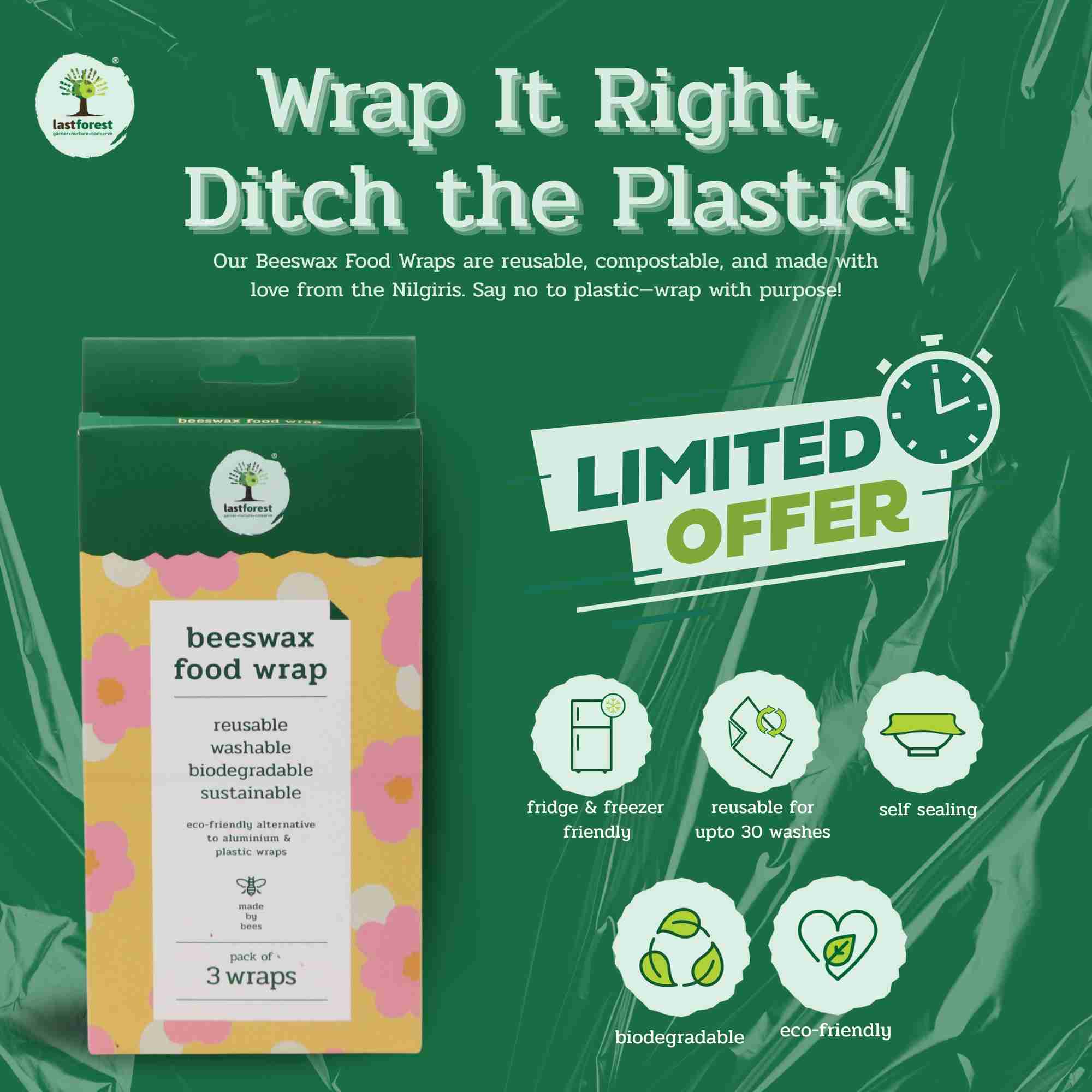 Beeswax Food Wrap (Set of 3) Assorted - Image 2